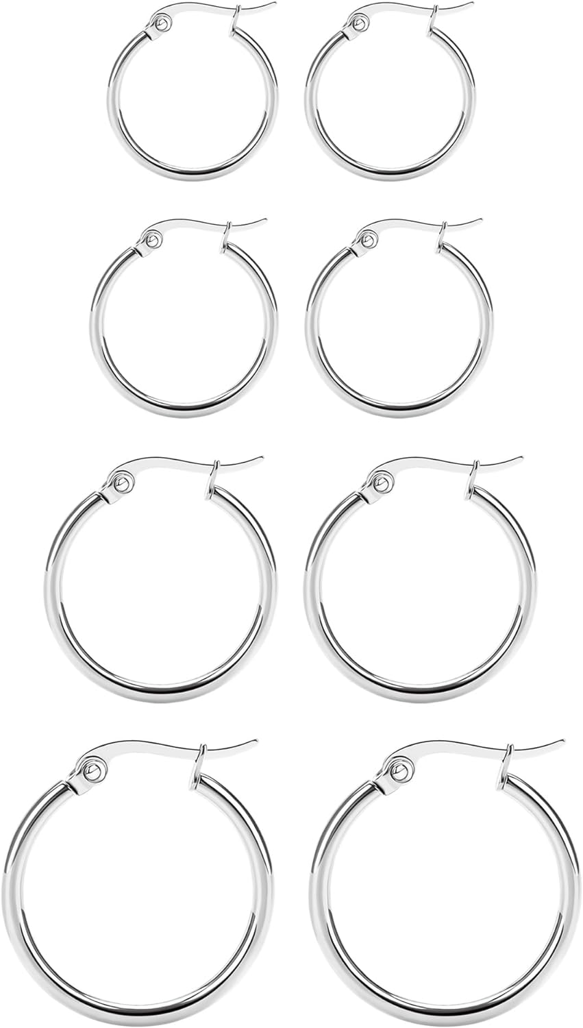 4 Pairs Titanium Hoop Earrings for Sensitive Ears Hypoallergenic Pure