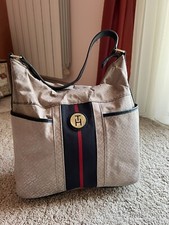 Borsa a spalla in tessuto beige Tommy Hilfiger