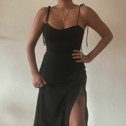 midi black strappy dress