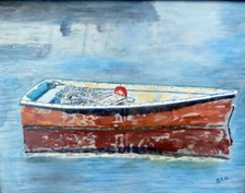 Pinturas originales directas del artista Rockport Dinghy - óleo sobre lienzo 11 x 14"