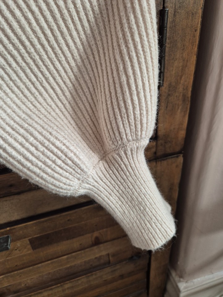 Ladies Next Cream Longline V Neck Ribbed Chunky Jumper Size M 12 14 eBay