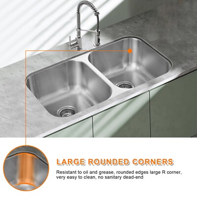 32 Inch Underount Kitchen Sink - Delironexu 16 Gauge Stainless Steel Kitchen Sink Single Bowl - View #2