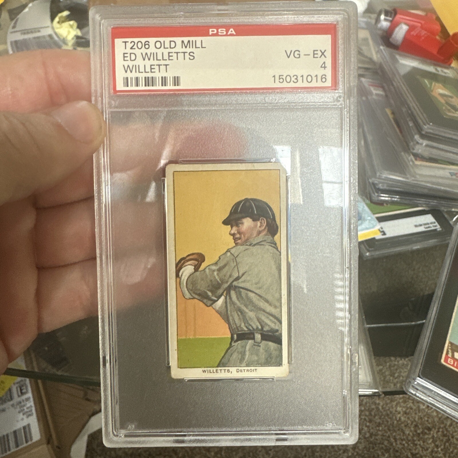 1909-11 T206 Old Mill Ed Willetts Willett Throwing PSA 4 Detroit Tigers 102 Wins