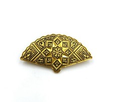 Toledo Damascene Spanish Flamenco Fan Gold Tone Vintage Brooch Pin