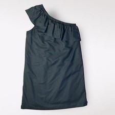 J.Crew Black Ruffled One Shoulder Linen Cotton Mini Dress Size M Boho Preppy