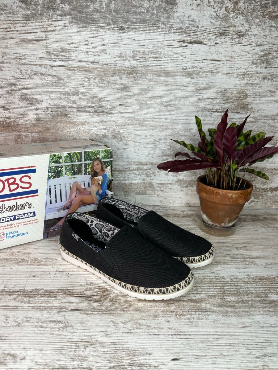 Women s Skechers Bobs Flexpadrille Black Slip on Loafer Shoes Size