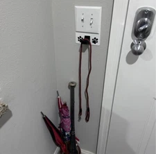 Paw Print Leash Holder for Wall Mount Under Light Switch Cover Plate By Door