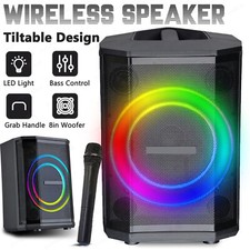 2400W 8" Woofer Portable Bluetooth Party Speaker Heay Bass Sound w/Lights  Mic