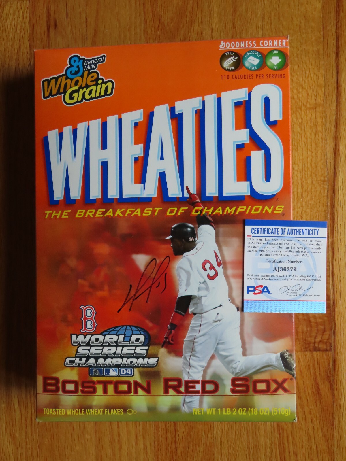 David Ortiz Autographed Signed Boston Red Sox 2004 World Series Champions Wheaties Box PSA 
