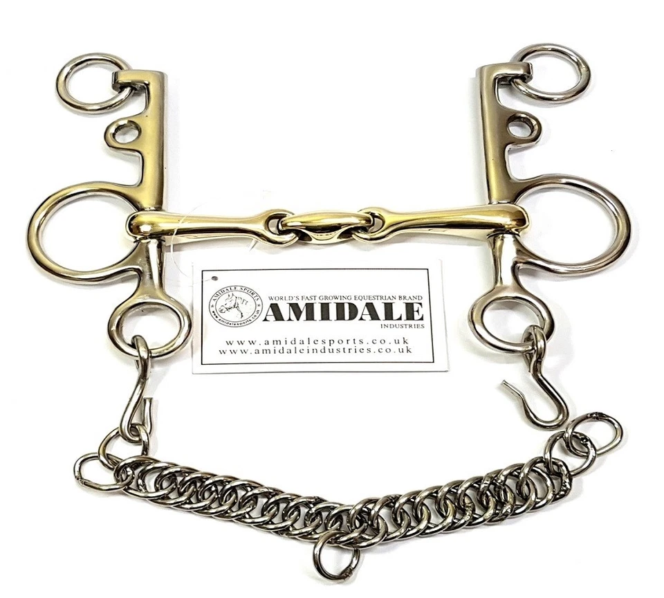 AMIDALE PASTILLA DOBLE ARTICULADA BOCA PELHAM MEZCLA COBRE BROCA CABALLO 5 TAMAÑOS