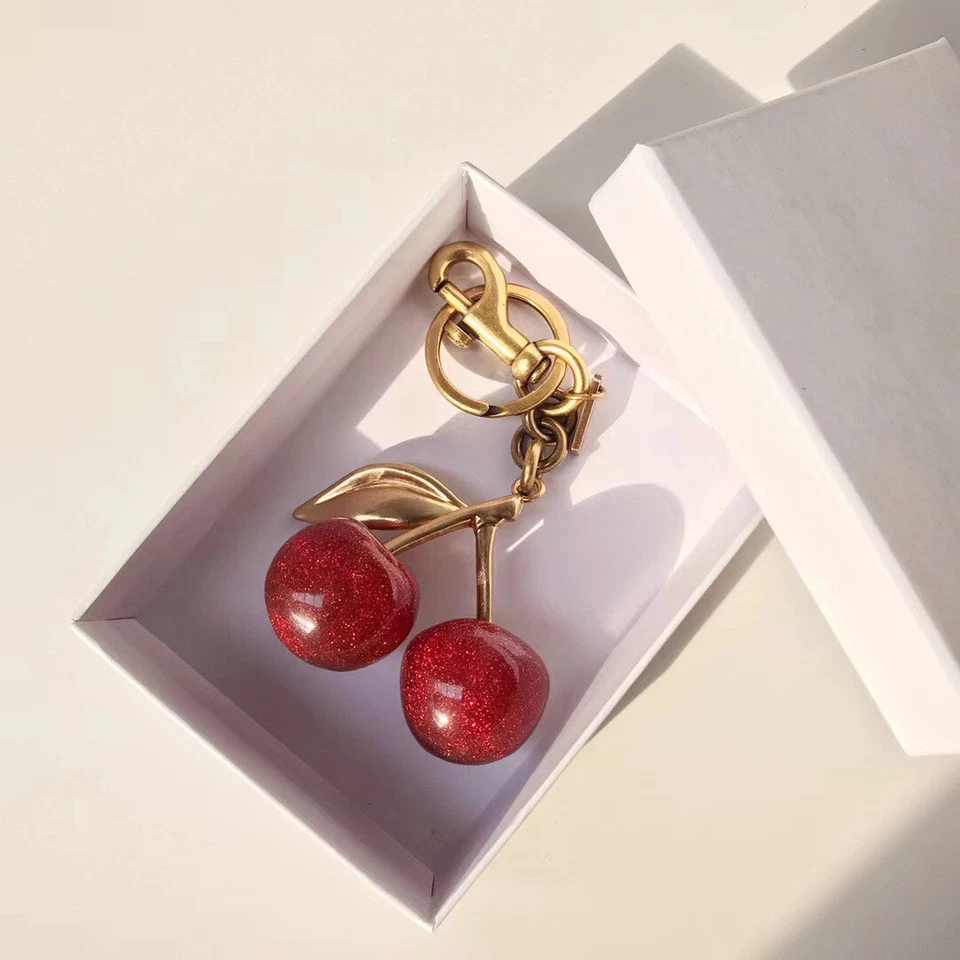 Coach Glitter Cherry Bag Charm Keychain Resin and Metal Brass/Red Apple NWT🎀 - Image 3 of 4