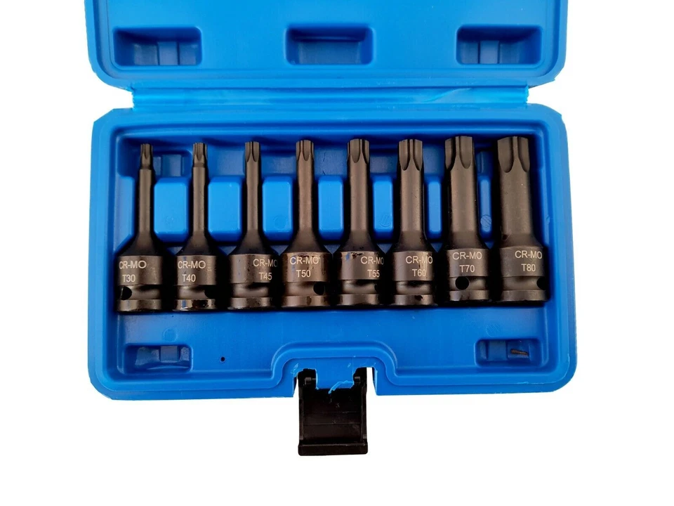 Set chiavi bussole torx attacco 1/2" T30 T80 a impatto lunghe 78mm 07051 - Immagine 2 di 2