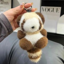Cute Real Mink Fur Keyring Raccoon Toys Fur Ball Bag Charm Bag Car Purse Pendant