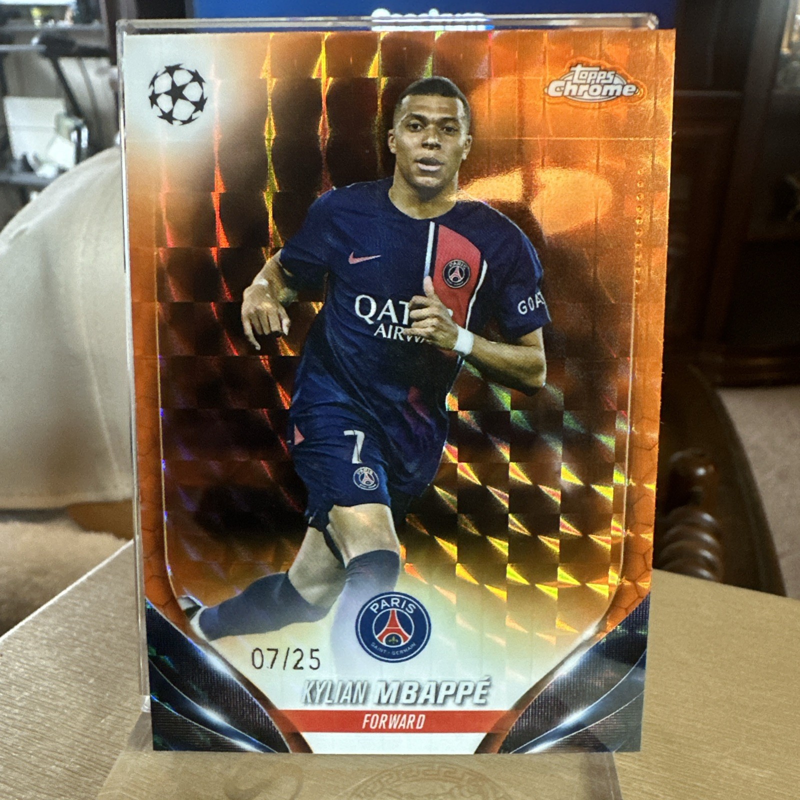 2023-24 Topps Chrome UCC Kylian Mbappe Orange Refractor Jersey Number 7/25!!!
