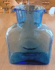 Vintage Blue BLENKO Double Spout Heavy Glass Water Pitcher Carafe Jug 8"