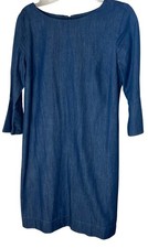 TALBOTS Denim Shift Dress 6 S 3/4 Sleeve Flare Ends Knee Length Casual Chic