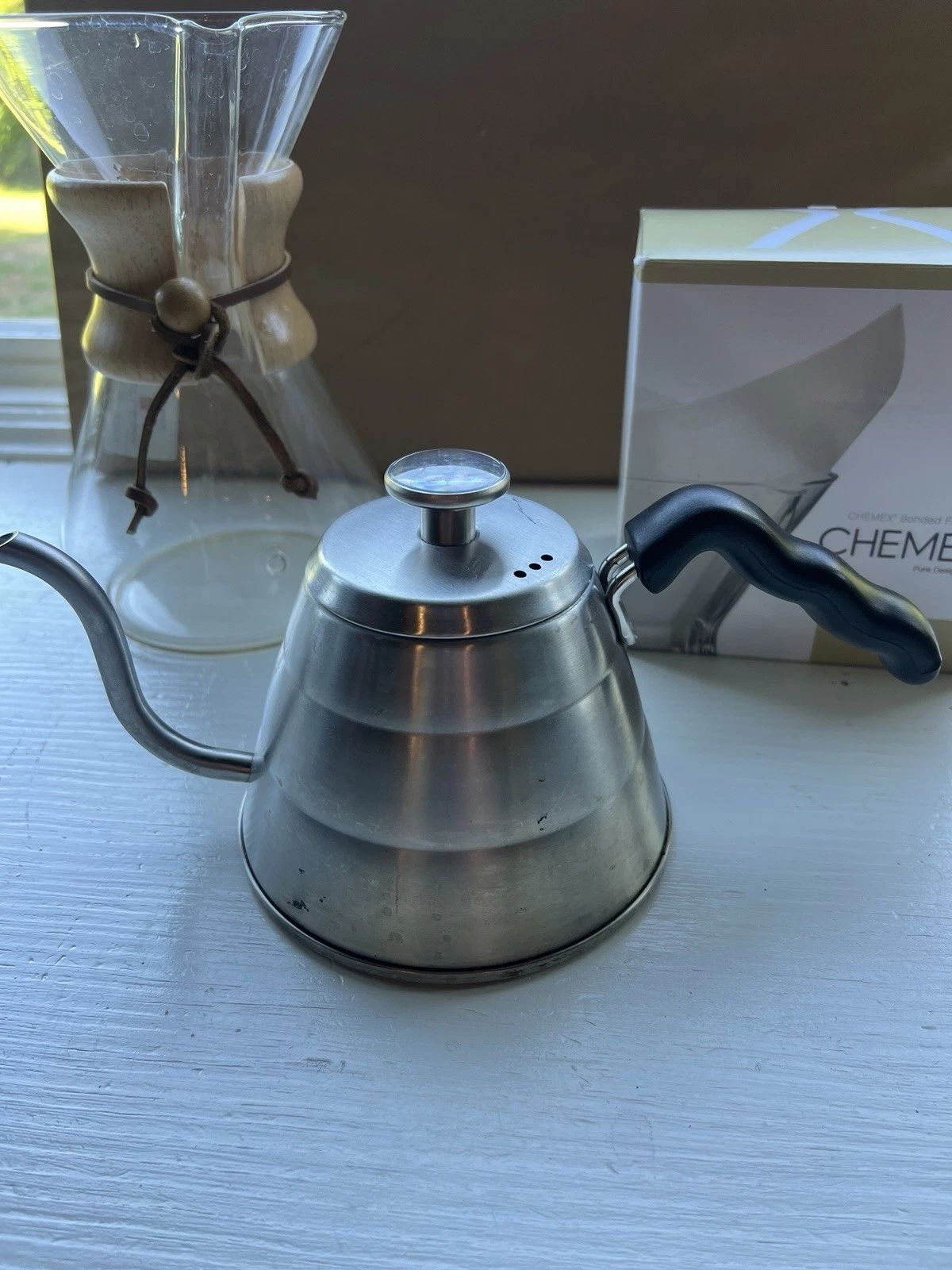 Pour Over Coffee Kettle + Chemex Glass Coffee Maker & Filters