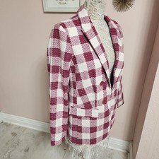 New Liz Claiborne Pinke White Check Blazer Jacket 8