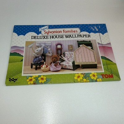 Sehr seltene 80er Sylvanian Families Deluxe Haus Tapete Rosa Blumen Patty Vintage