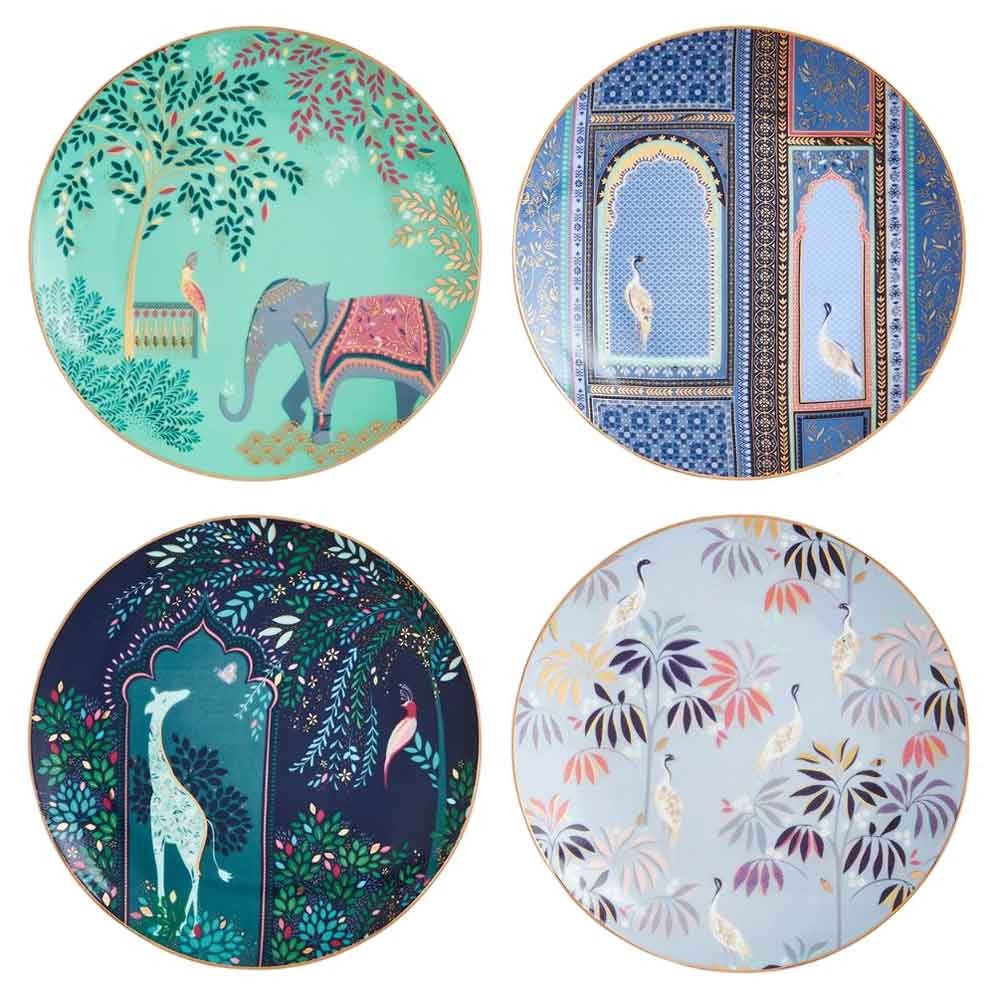 Portmeirion Sara Miller London India Cake Plates Set of 4 Fine China 20cm