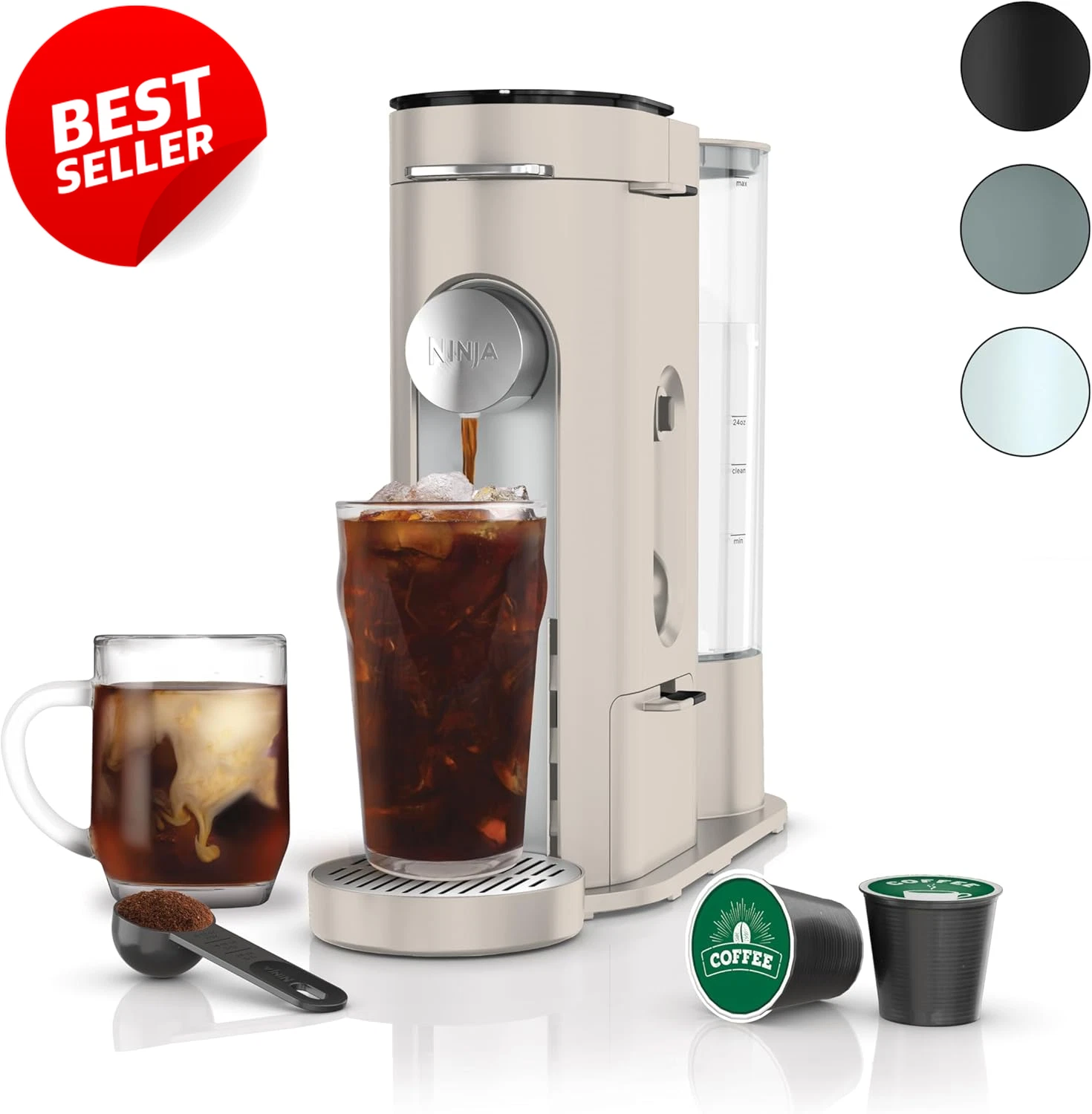 K Cup Coffee Maker Pods Grounds 56oz Iced 6-24oz Stone - US
