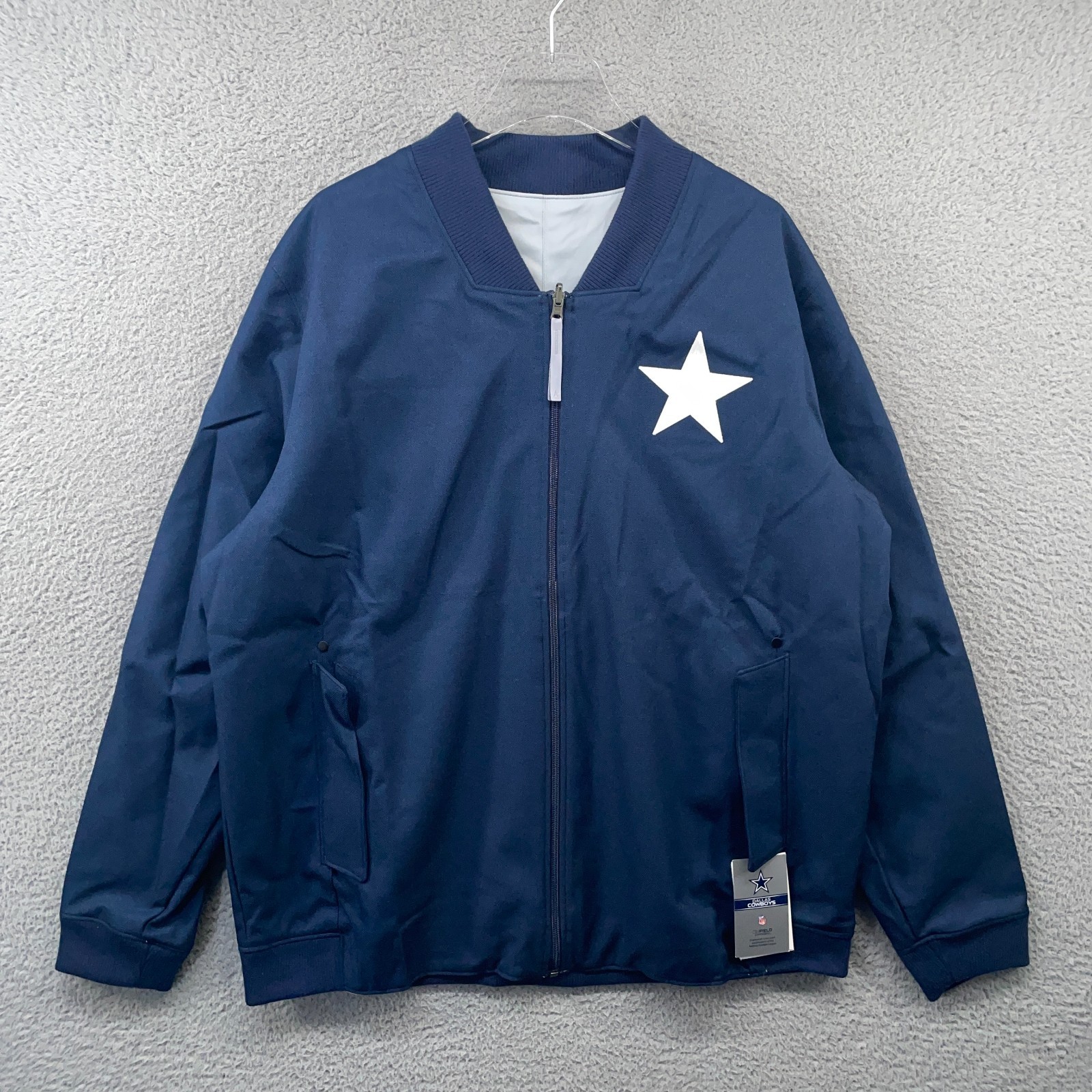 Nike Dallas Cowboys Reversible Jacket Mens 2XL Navy Blue Gray Bomber CK5742 New