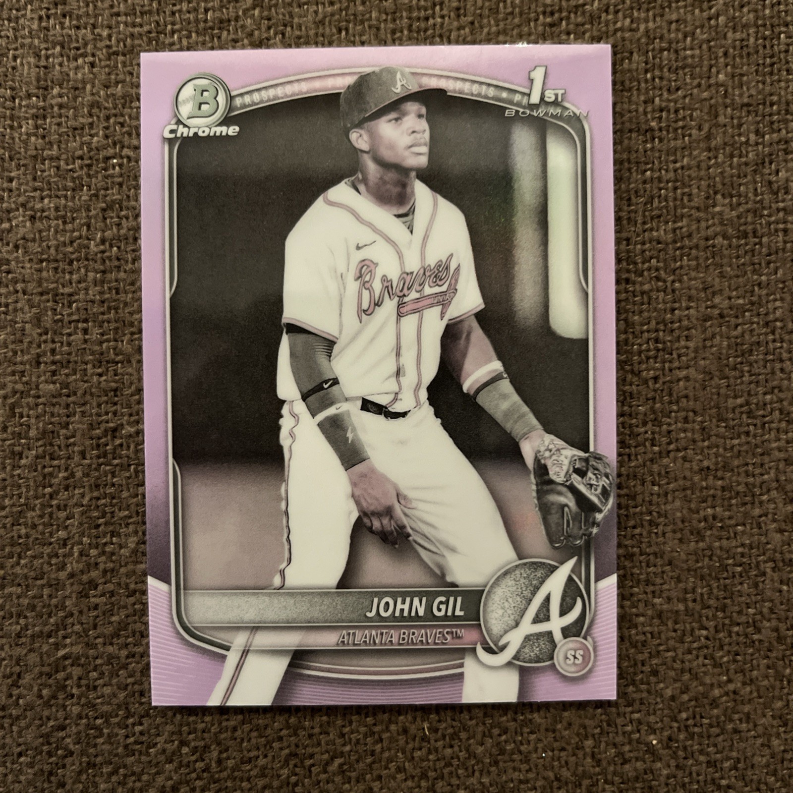 2025 John Gil 1st Bowman Chrome Pearl Refractor SSP #BCP-172 Atlanta Braves