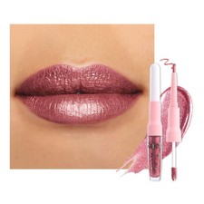 Combo delineador de labios y lápiz labial rosa malva brillo metálico conjunto de manchas Mak