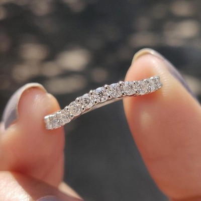 Curved Lab Grown Diamond Wedding Band 0.69 CTW 17 Stone White Gold Chevron Ring