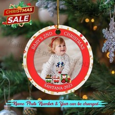 Photo Frame Baby's 2nd Christmas Ceramic Ornament, Personalized Photo Baby Se...