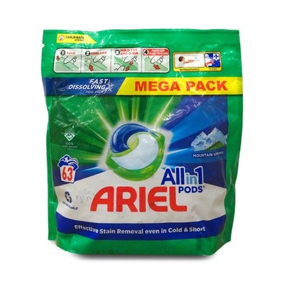 Ariel All in 1 Pods Mountain Spring Gelkapseln für Weiß- und Buntwäsche 63 Stück