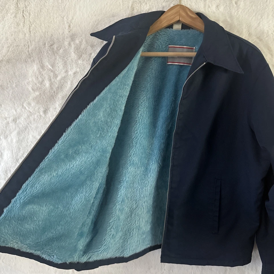 Vtg Sears Work Outerwear Blue L Flight Bomber Jacket Coat Mechanic Gas Station - Image 2 of 4