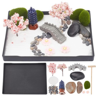 Zen Garden Kit Japanese Zen Sand Rock Garden Home Office Desktop Mini Sand Ga...