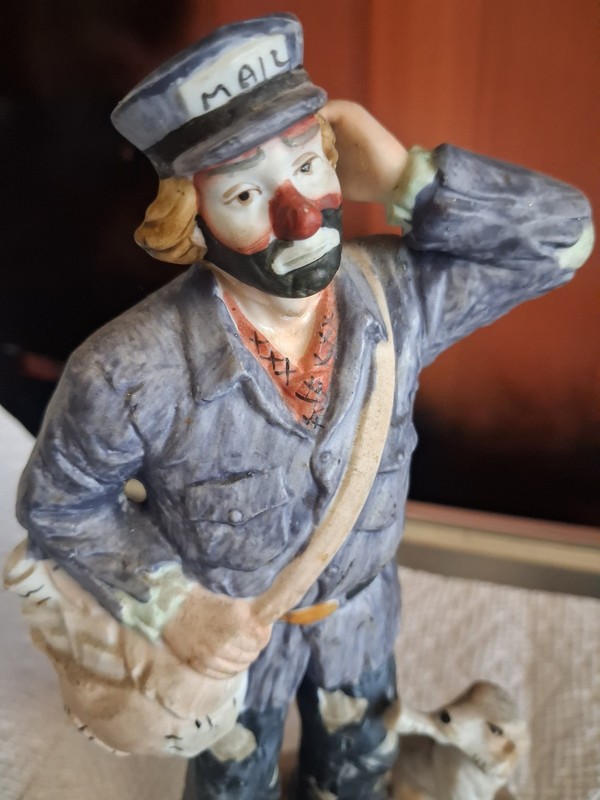 Ceramic Painted Mailman With Dog Figurine Multicolor Decorative Sculpture