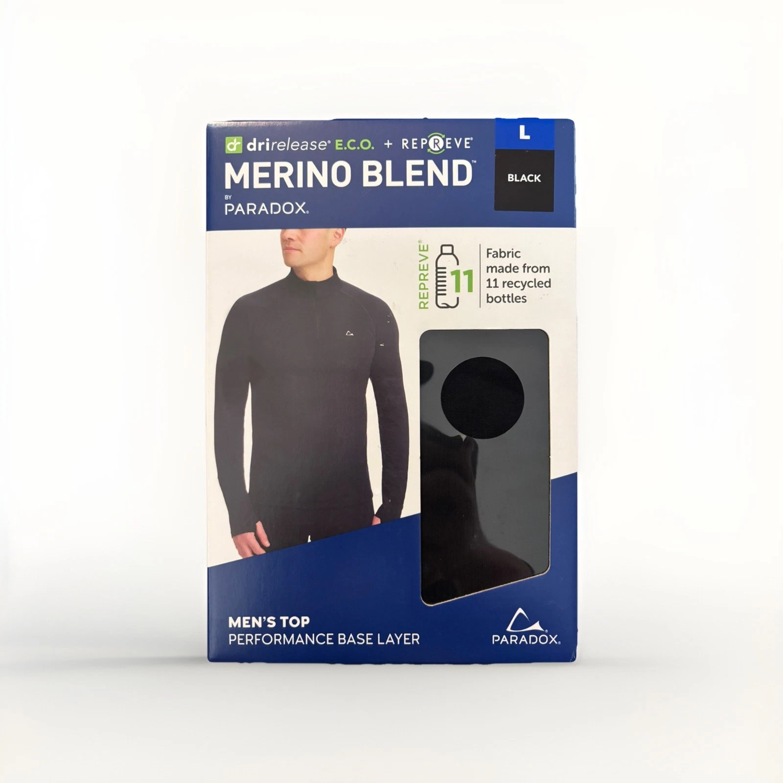 Paradox Men's LG Merino Wool Blend Performance Base Layer Long Sleeve Black Top
