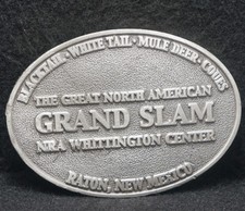 XB15123 VINTAGE 1970s NRA WHITTINGTON CENTER GRAND SLAM GUNS MENS BELT BUCKLE