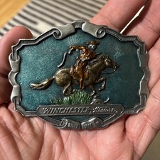  VINTAGE 1970s-WINCHESTER WESTERN SINCE 1858-GUN PEWTER BELT BUCKLE- Amazing 