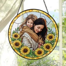 Custom Photo Stained Glass Suncatcher Gift for Mom, Mom Portrait Stained Glass