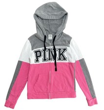 PINK Victoria's Secret Hoodie Womens XS Pink Gray Colorblock Full Zip Logo