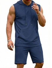 Men's Short Sleeve Tracksuit Summer Hooded Tanks Tops Sweatsuit Piece Casual ...