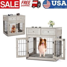 Wooden Dog Crate Dogs House Kennel Indoors with Removable Soft Cushion 3 Doors