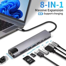8 in 1 USB C Hub Type C to 4K HDTV Adapter with RJ45 SD/TF Card Reader