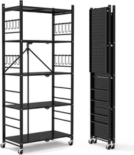 Storage Shelves with 20 Hooks, 5-Tier Collapsible Organization Storage Rack Book