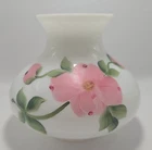 Vintage Hand Painted Milk Glass Hurricane Lamp Shade Pink Flower 3" Base 5" Tall
