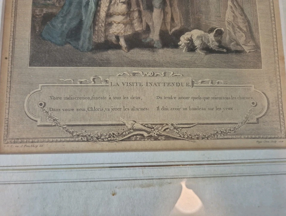 Antike Französische Gravur "La Visite Inattendue" (1774) - Bild 3 von 4