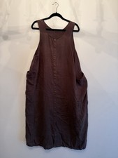 FLAX By Jeanne Engelhart Brown Linen Sleeveless Maxi Dress Button Front SZ L