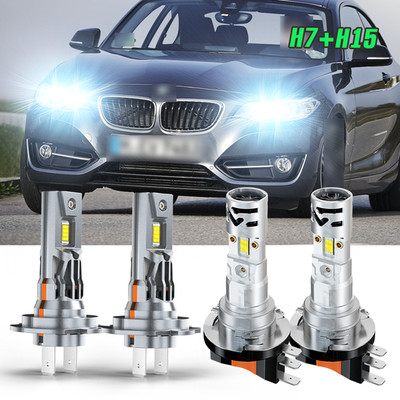 FOR 2014-2016 BMW 228i 4X LED Hi/Lo Beam Headlight H7+H15 Bulb 6500K White