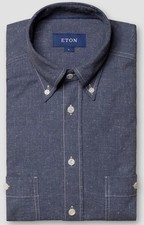 EUC ETON Textured Button Shirt Long Sleeve Blue Sz Large