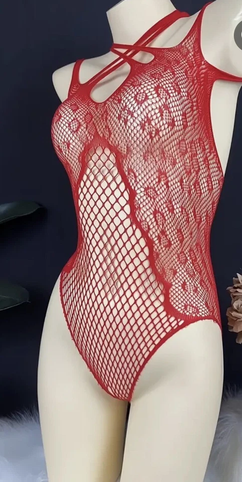 Body de punto de malla de 1 pieza para mujer - rojo talla única Foto 3 de 4