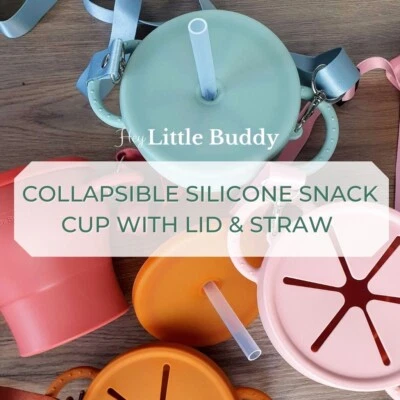 Hey Little Buddy Silicone Snack Cup Lid Straw Portable Adjustable Strap Snacks - Image 1 of 4